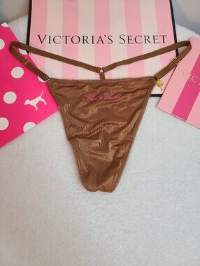 Victoria's Secret Silky Satin Adjustable Strap Charm V-string Thong Panty XL